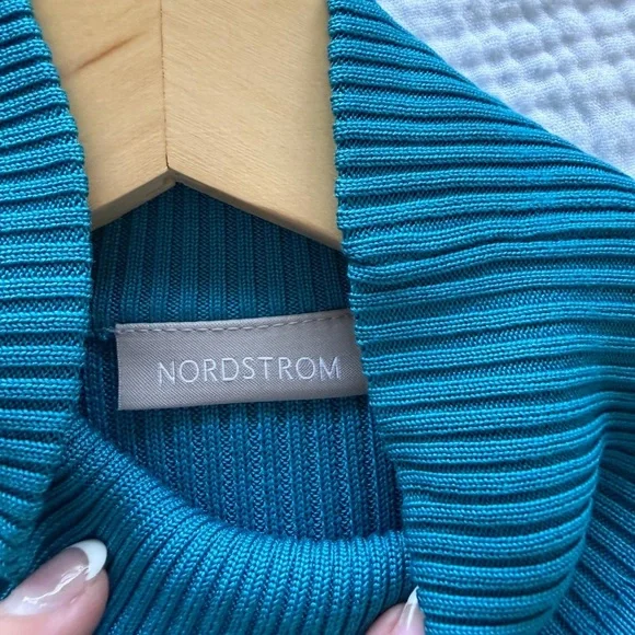 Nordstrom 100% Silk Teal Ribbed Knit Top - Picture 5 of 7